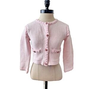 Self-portrait Pink Knit Jewel Button Cropped Cardigan Sweater Jacket US Sz 2-4